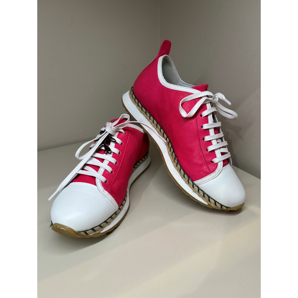 Contrast Leather Sneaker in Fuxia