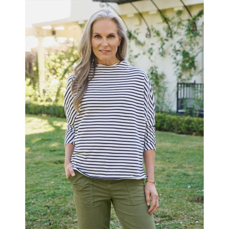 Effie Long-Sleeve Funnel Neck Capelet in French Stripes
