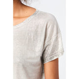 Linen Round-Neck T-Shirt with Lamination in Bianco