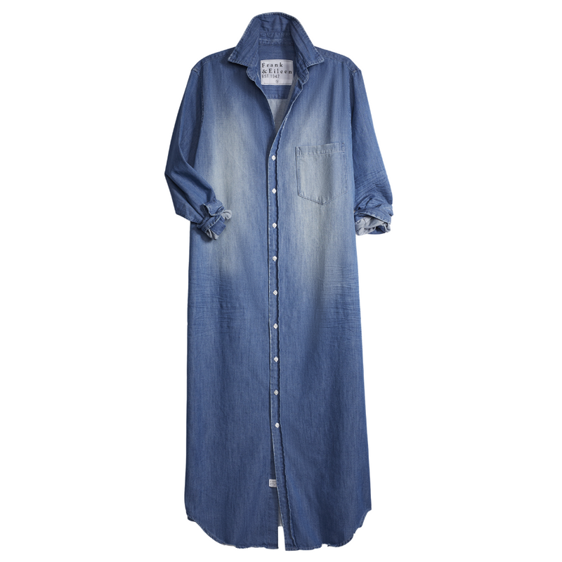 Frank & Eileen 'Rory' Long Denim Shirt Dress in Distressed Vintage Wash Woollahra Sydney online fashion boutique Australia luxury riada concept 