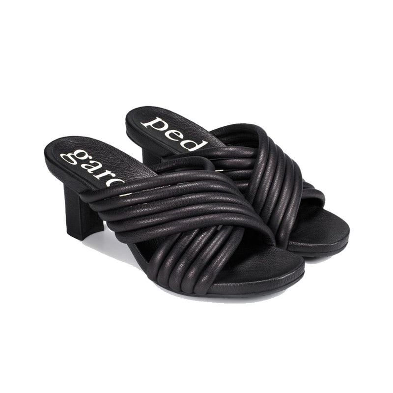 Carola 'Tubini' Midi Mule in Black Pebble Nappa