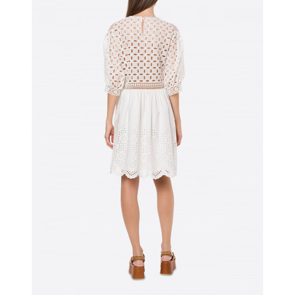 Sangallo Lace Trim Cotton Dress in White