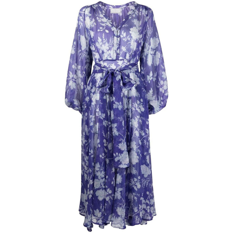 Gerry Floral Print Long Sleeved Dress in Azure/White