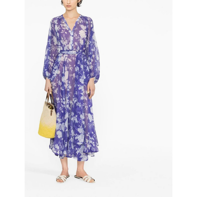 Gerry Floral Print Long Sleeved Dress in Azure/White