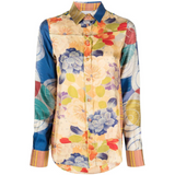 Aloe Silk Long Sleeve Printed Shirt in Yellow/Blue Floral