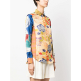 Aloe Silk Long Sleeve Printed Shirt in Yellow/Blue Floral