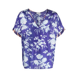 Briancon V-Neck Short Sleeve Blouse in Blue Floral