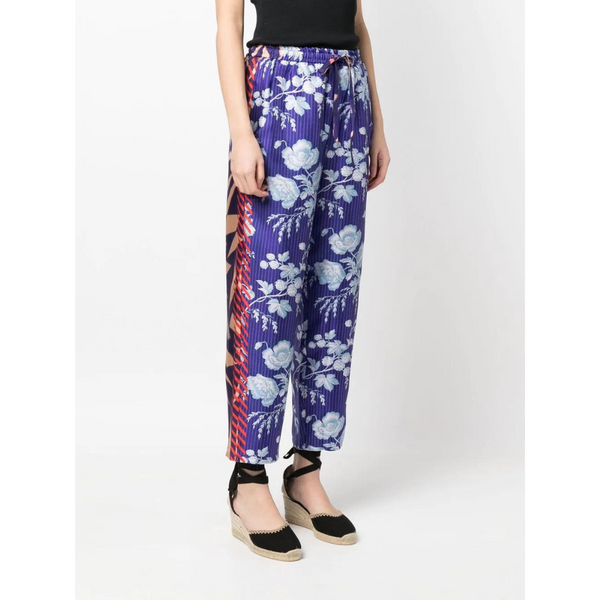 Aloe Silk Printed Trousers in Blue Floral