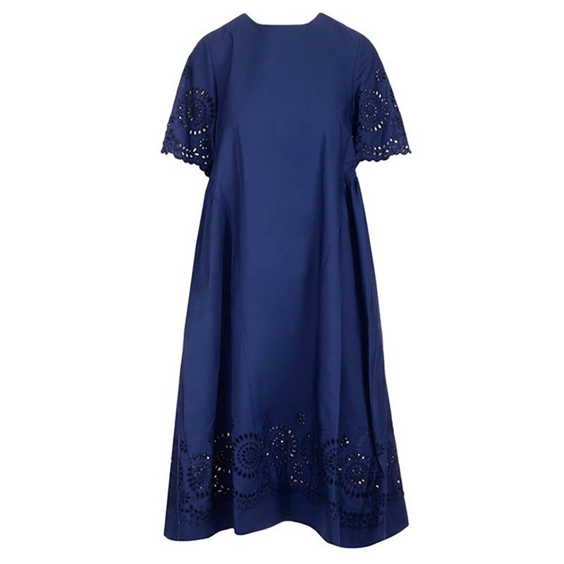 Camelia Broderie Anglaise Dress in Navy