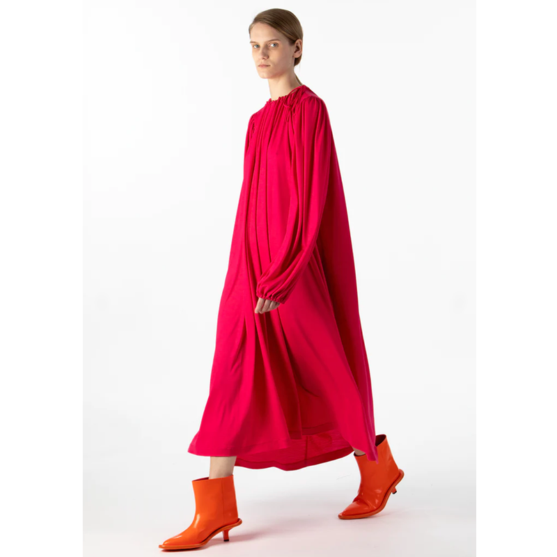 Dulcina Puff Sleeve Knit Dress in Fuchsia