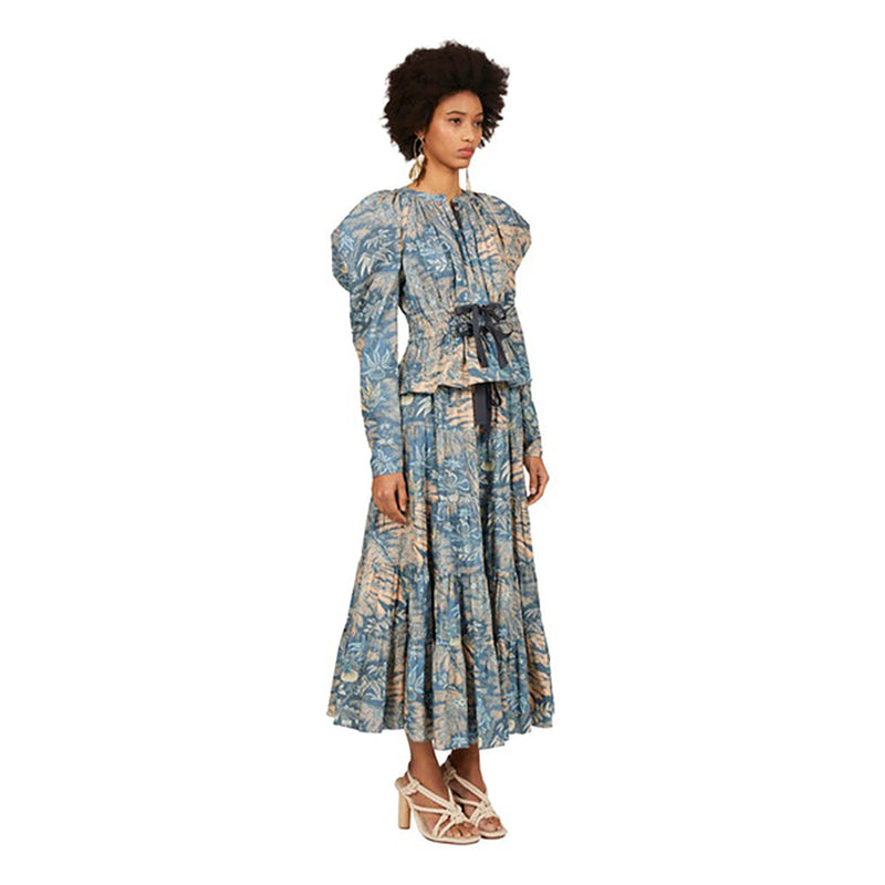 Edena Puff Sleeve Long Sleeve Print Top in Waimea