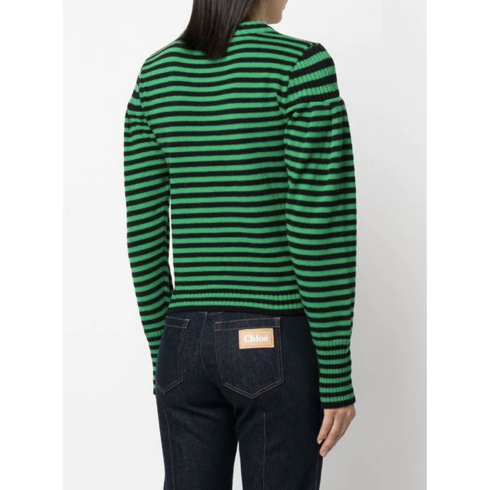 Fine Stripe Wool Sweater in Green
