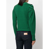 Fine Stripe Wool Sweater in Green