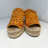 Onix Satin Embroidered Espadrille Wedge Sandal in Sunset Orange