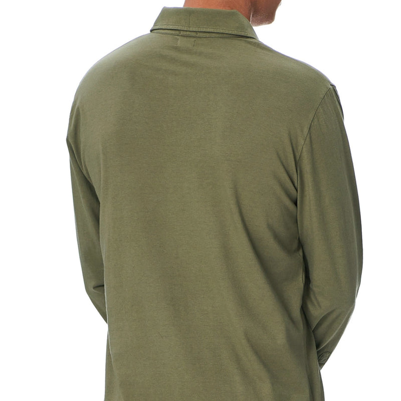 Ischia Long Sleeve Cotton/Cashmere Polo in Military