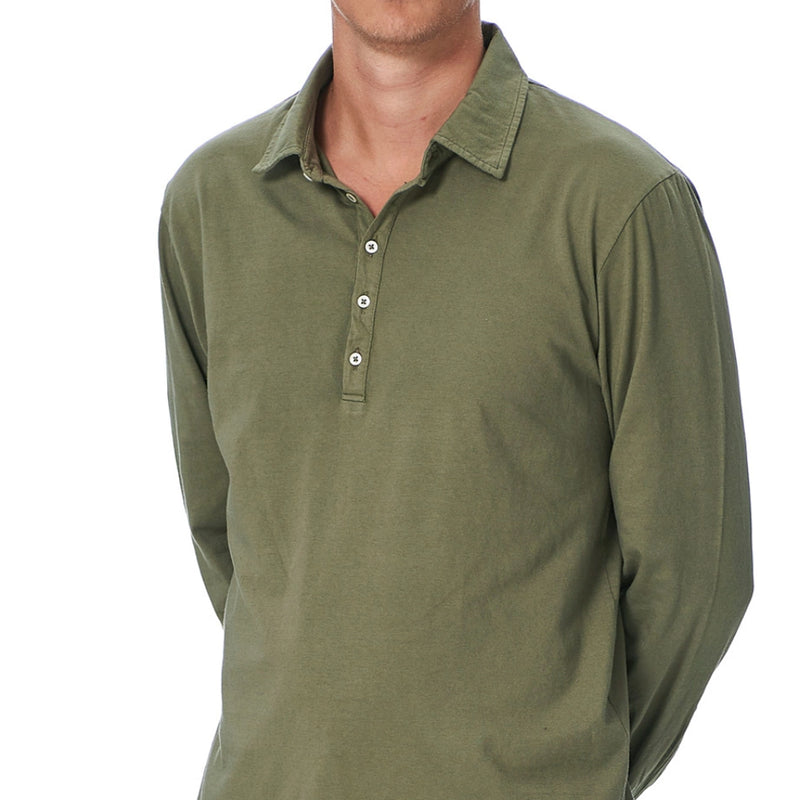 Ischia Long Sleeve Cotton/Cashmere Polo in Military