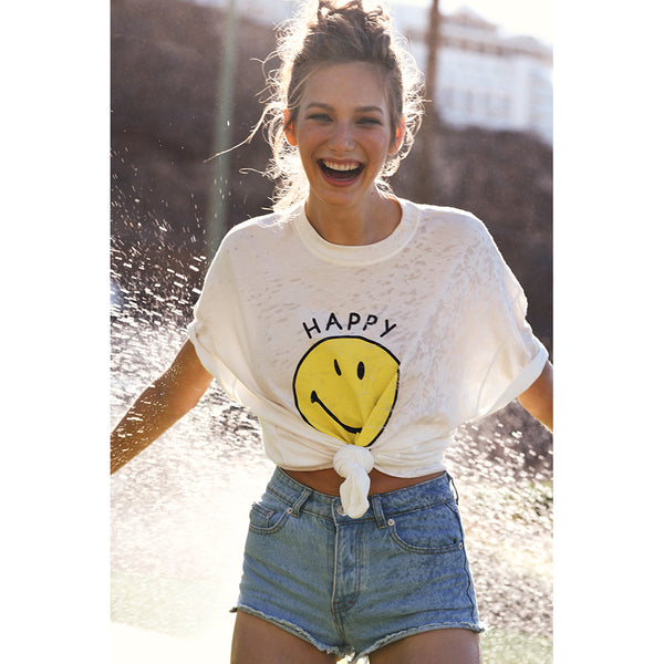 Organic Cotton Jersey Smiley Face Tee in White