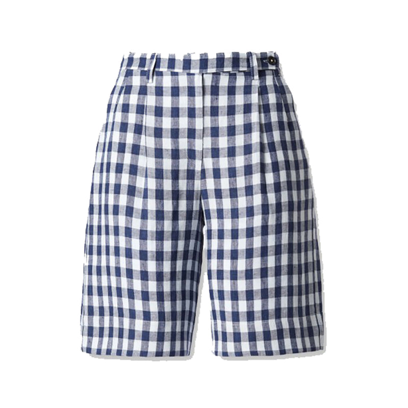 Murena Check Linen Bermuda Shorts in Blue