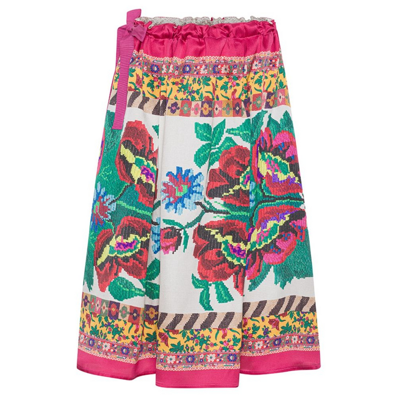 Gonna Kamut Print Drawstring Skirt in Pink/Multicolour