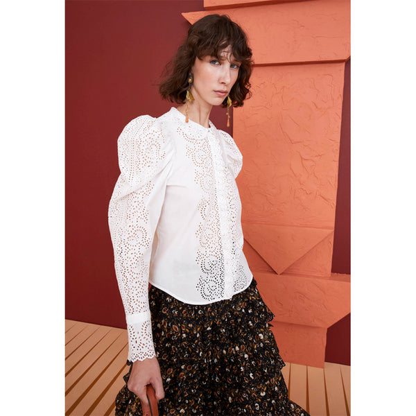 Sage Broderie Anglaise Blouse in Pristine