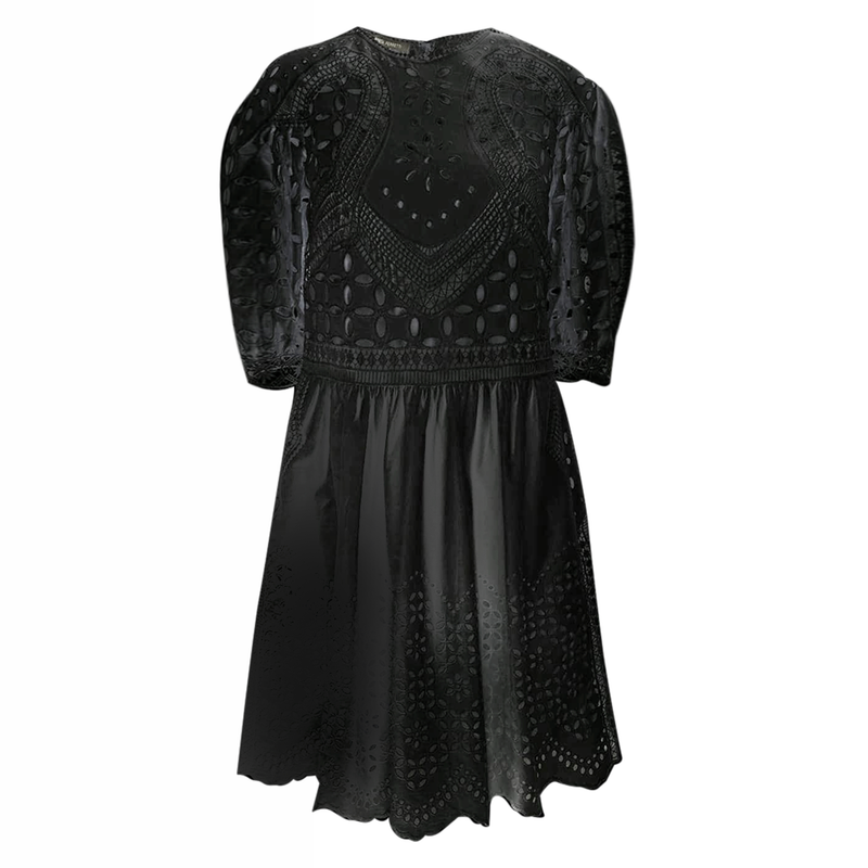 Sangallo Lace Trim Cotton Dress in Black