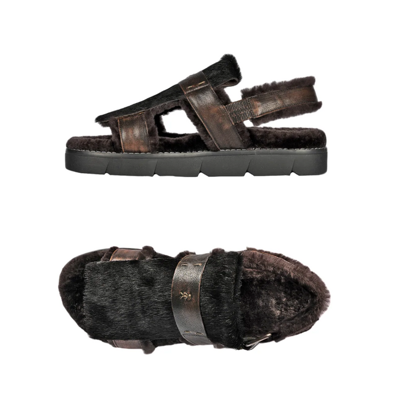 Sfumato Calfskin Leather & Fur Sandal