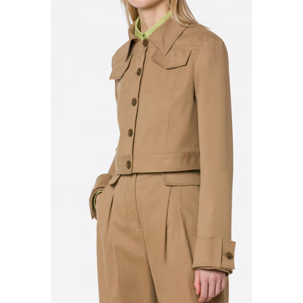 Stretch Cotton Gabardine Jacket in Beige