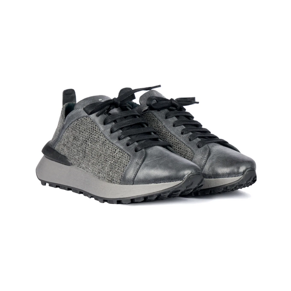 Stretch Knit & Calfskin Leather Sneaker in Nero/Brina