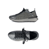 Stretch Knit & Calfskin Leather Sneaker in Nero/Brina