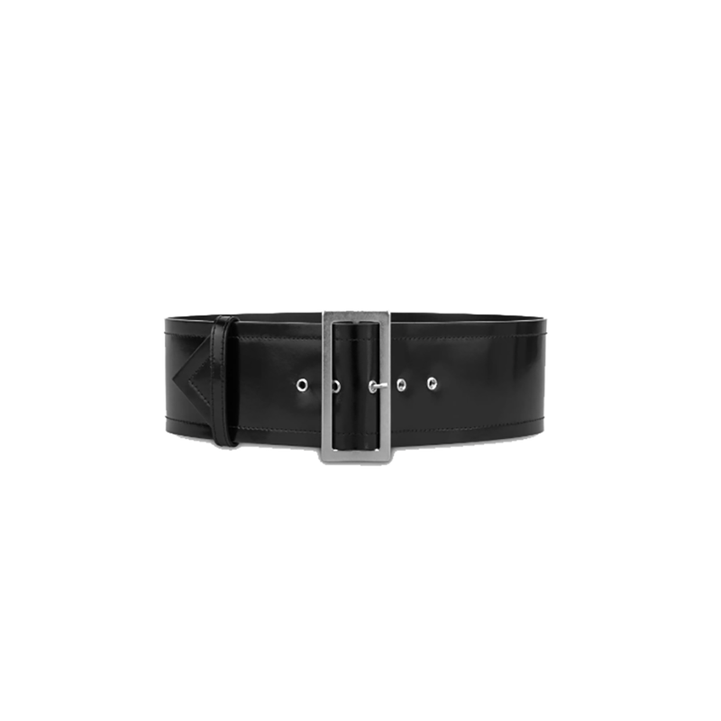 Wide-buckle Buff  Leather Belt in Black
