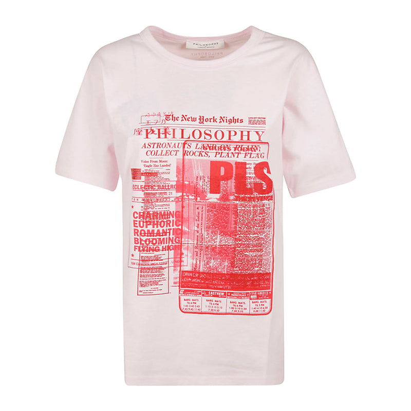 Print Front Cotton Jersey Tee in Pink