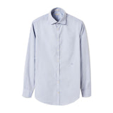 CANARY Round Collar Pinstripe Cotton Shirt in Mosaic Blue (R582)