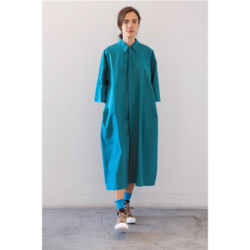 Dillon Shirt Dress with Welt Pockets in Woven Topaz Green
