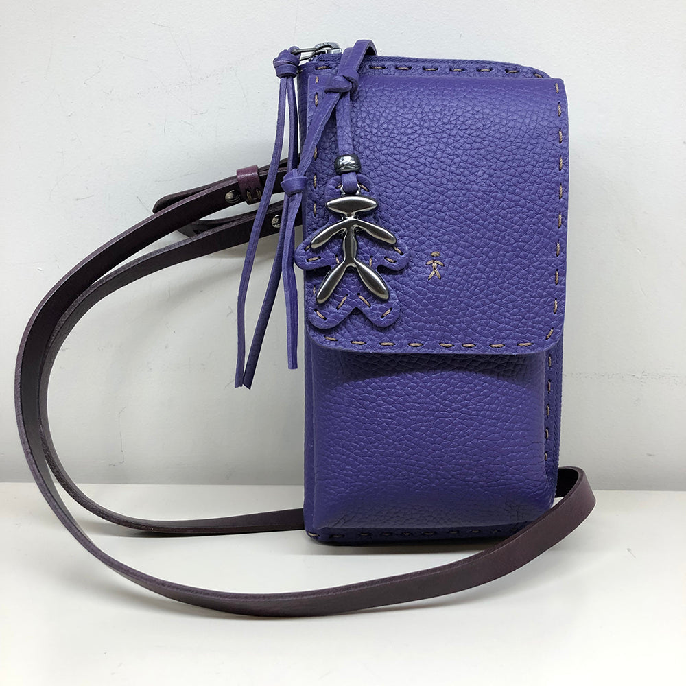 Calfskin Leather Micro Crossbody Pouch Bag in Iris