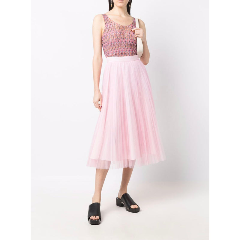 Tulle High Waisted Midi Skirt in Pink