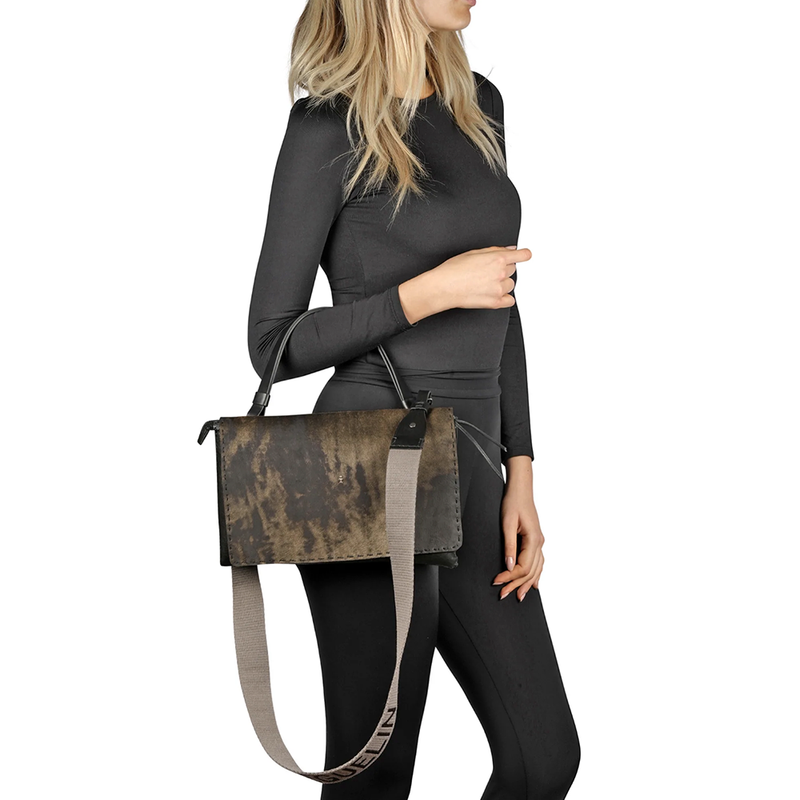 Saretta Lambskin & Calf Pony Crossbody Bag in Nero/Oliva