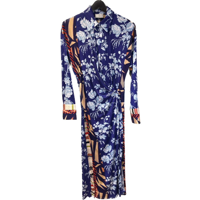 Febo Silk Wrap Dress in Blue Floral